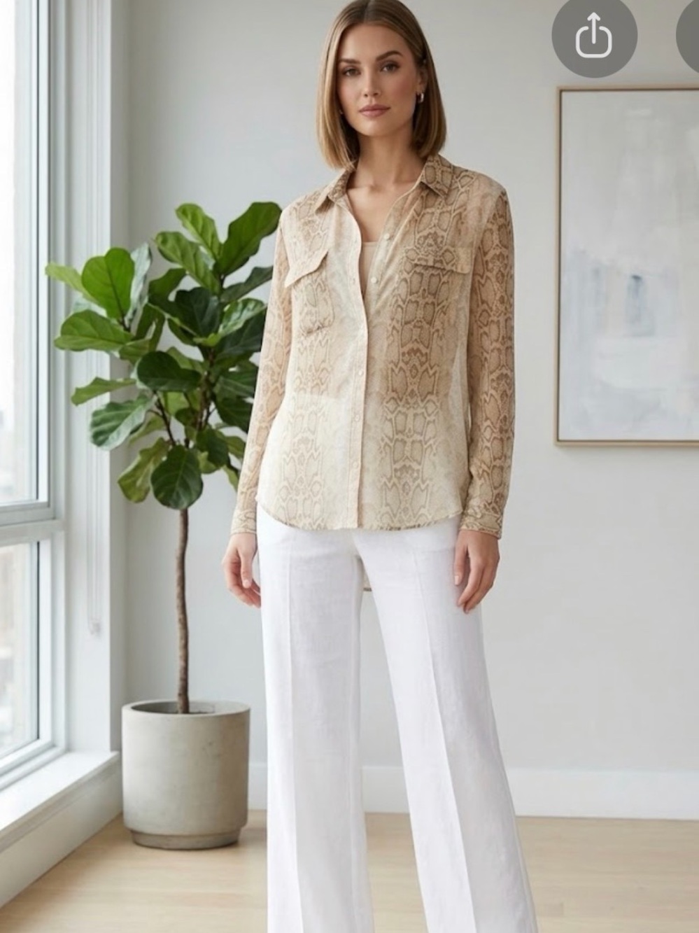 Old Navy Beige Snake Print Button-Front Blouse